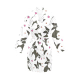 Boston terrier dog hearts vector pattern Women's Long Sleeve Belted Night Robe