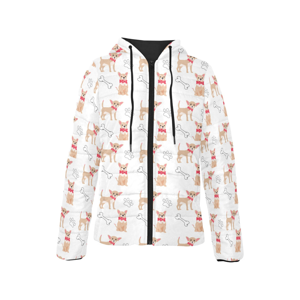 Chihuahua bone paw pattern Women's Padded Hooded Jacket