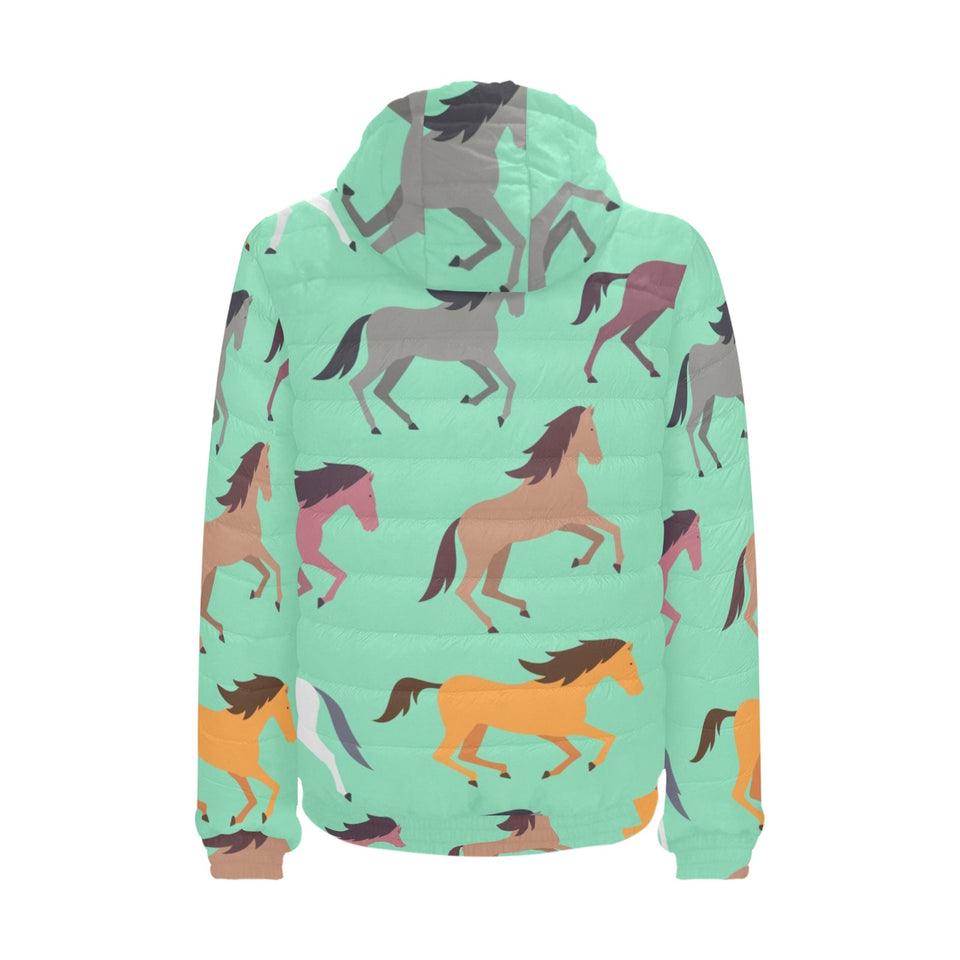 Colorful horses pattern Men's Padded Hooded Jacket