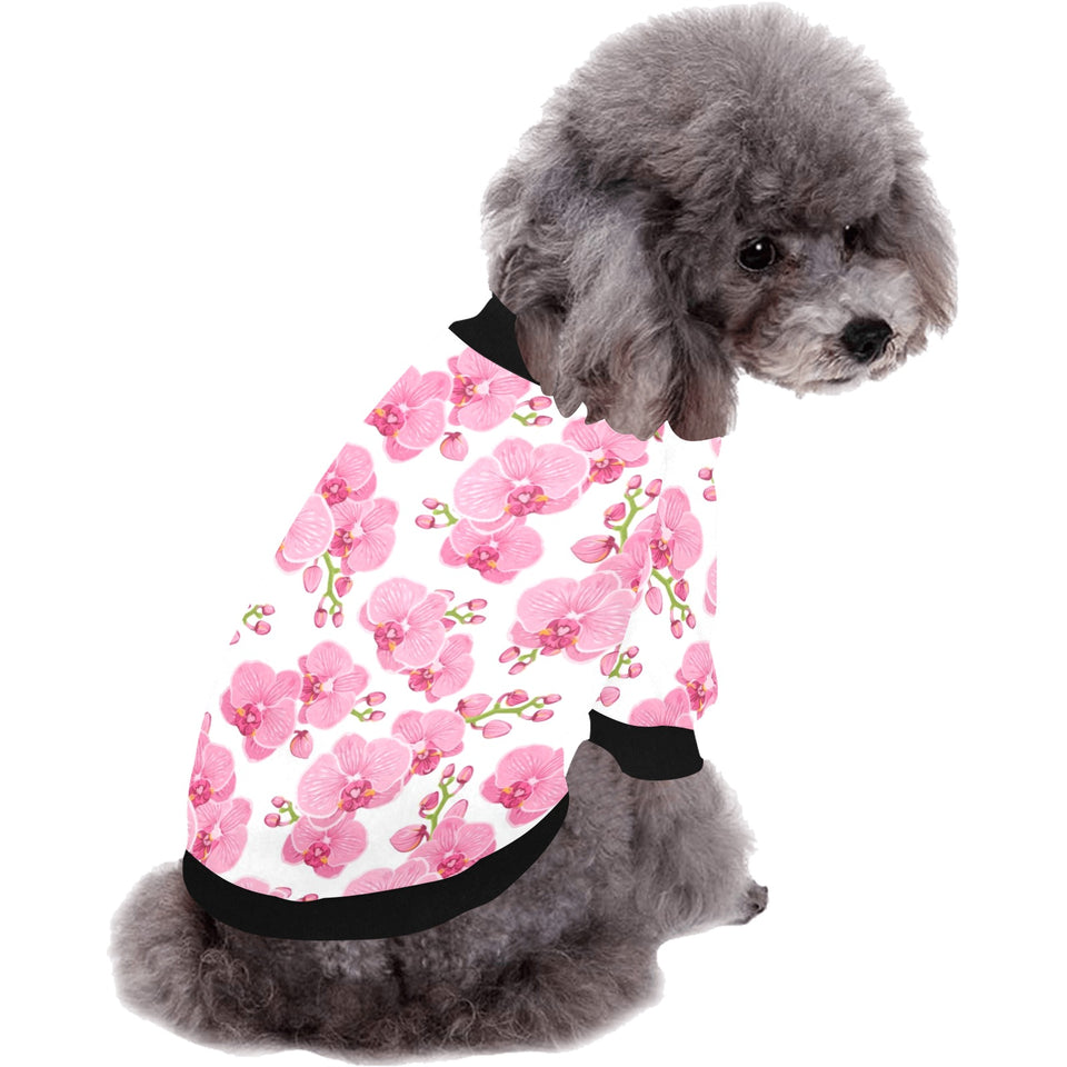 pink purple orchid pattern background All Over Print Pet Dog Round Neck Fuzzy Shirt