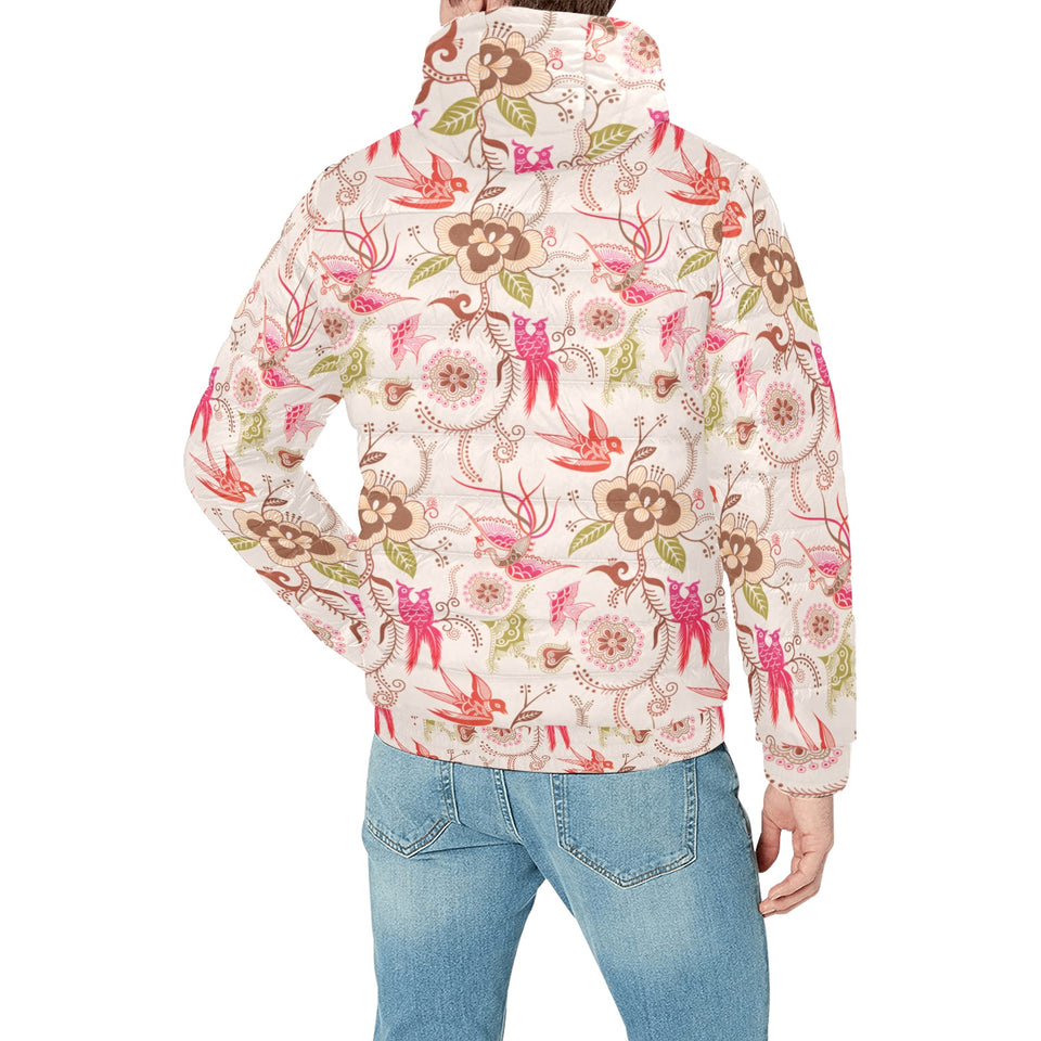 Swallow Pattern Print Design 01 Men's Padded Hooded Jacket