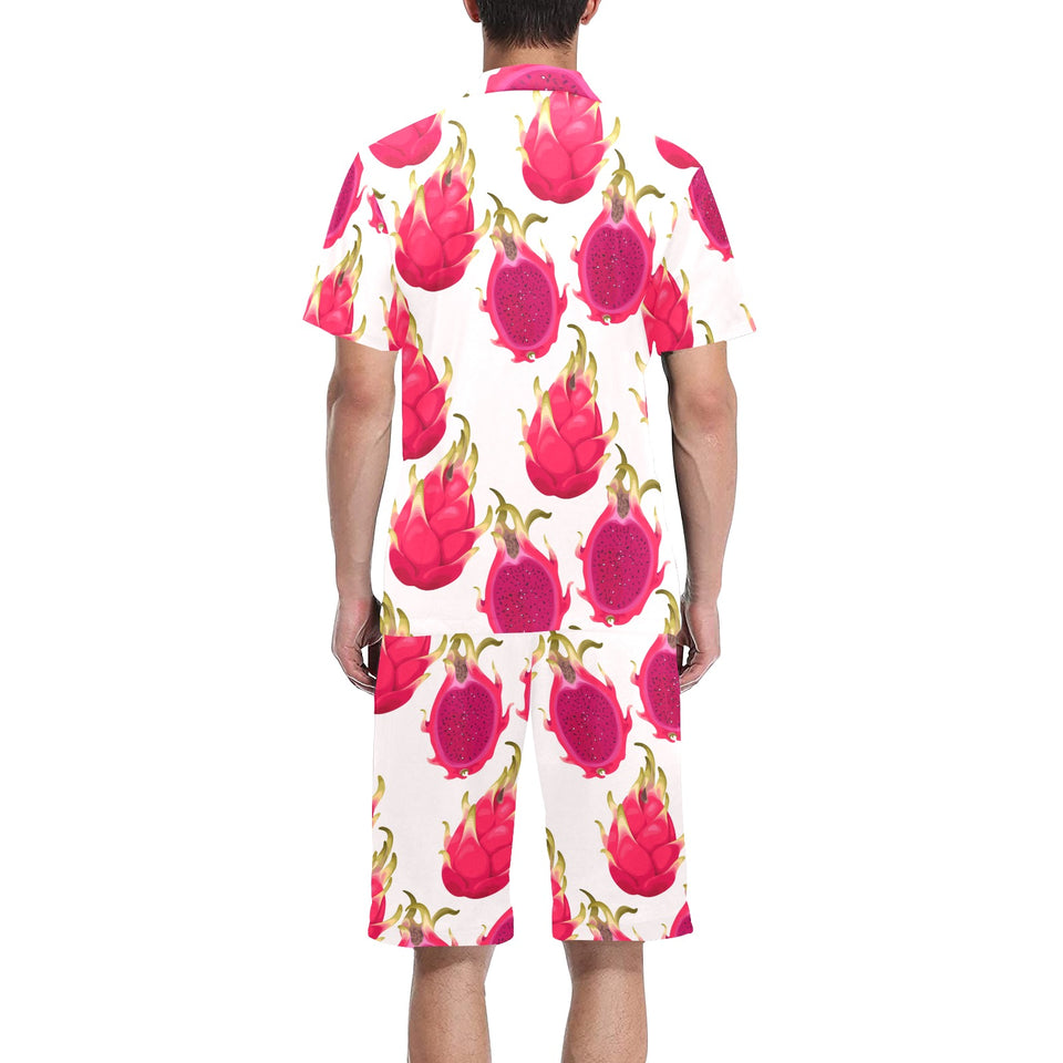 dragon fruits design pattern Men's V-Neck Short Pajama Set