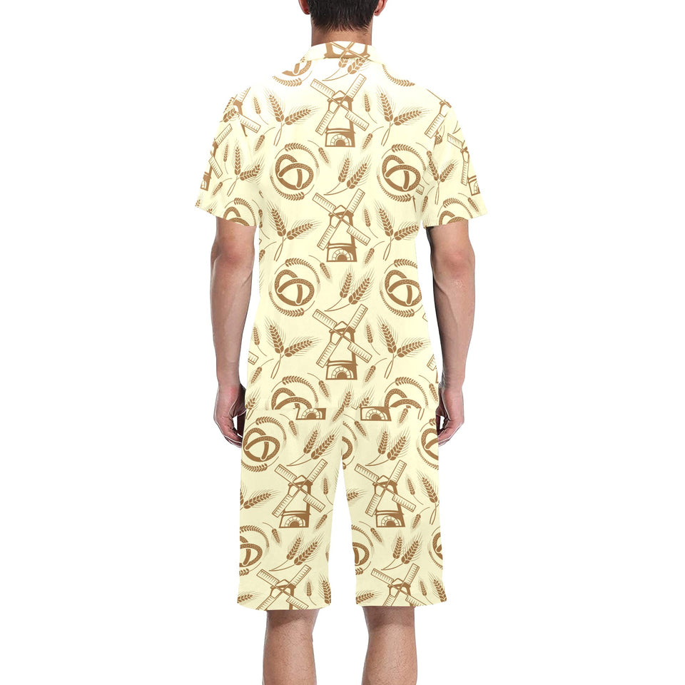 Windmill Wheat pattern Men's V-Neck Short Pajama Set