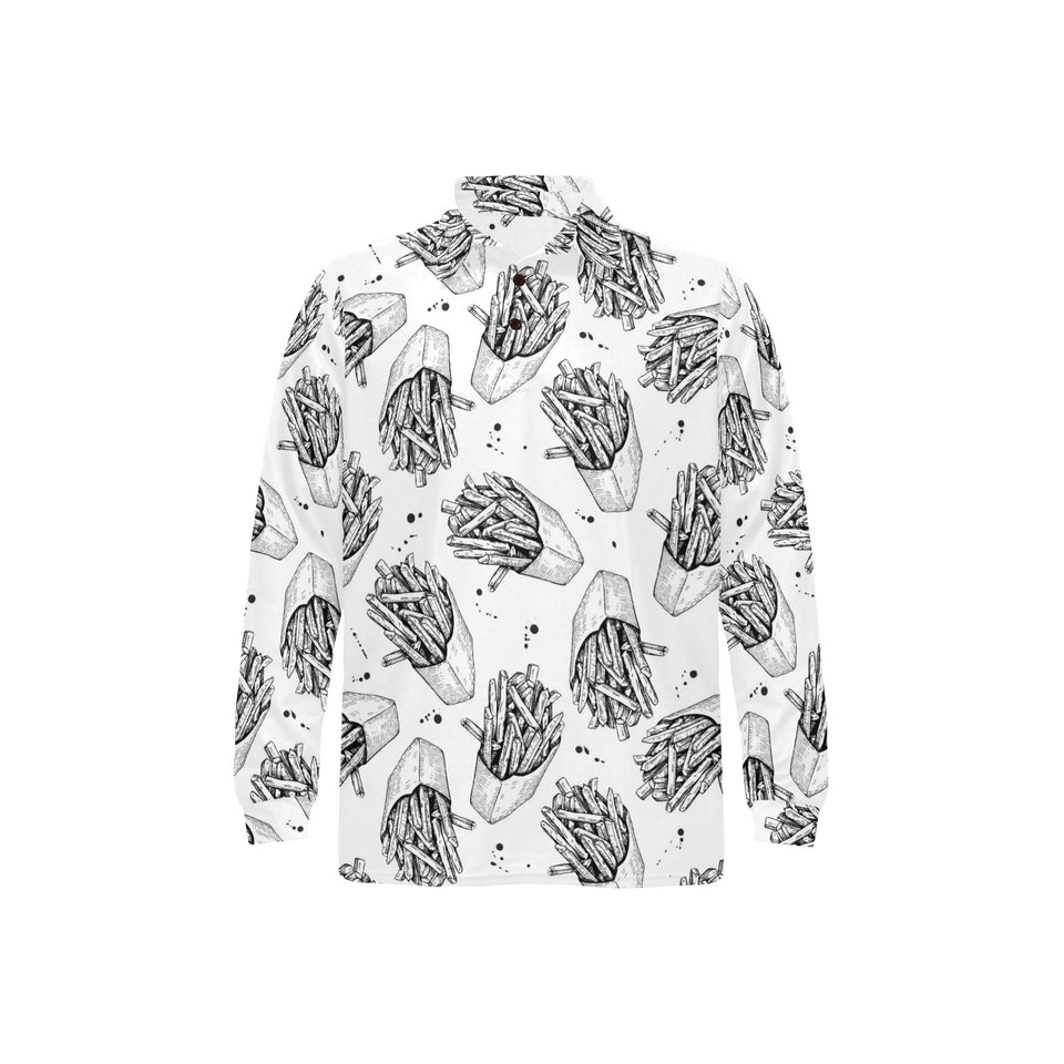 Hand drawn french fries pattern Men's Long Sleeve Polo Shirt