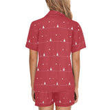 Christmas tree star snow red background Women's V-Neck Short Pajama Set