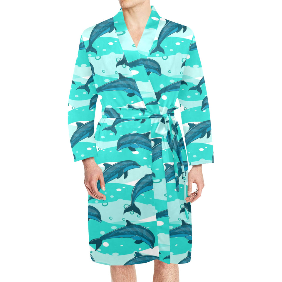 Dolphin sea pattern Men's Long Sleeve Belted Night Robe