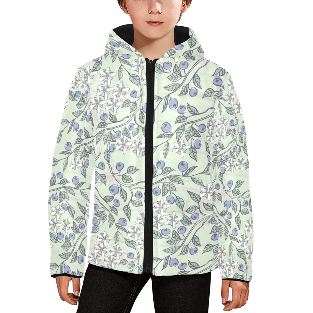 hand drawn blueberry pattern Kids' Boys' Girls' Padded Hooded Jacket
