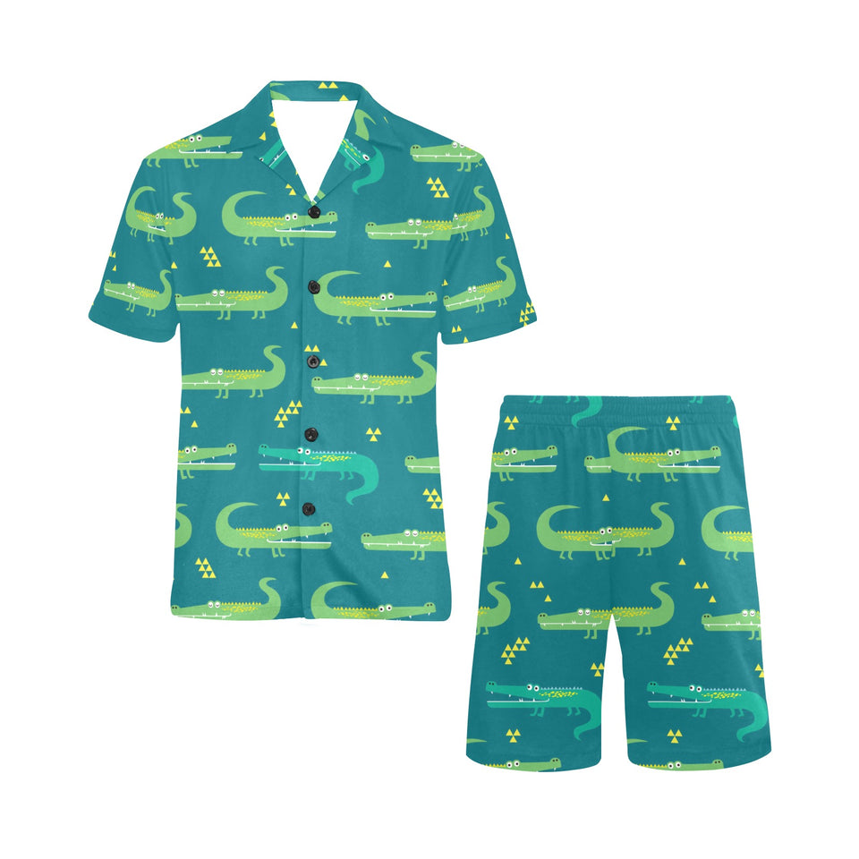 Crocodile pattern Men's V-Neck Short Pajama Set