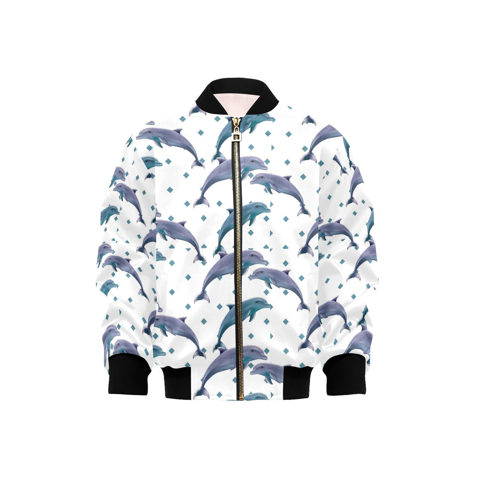 Dolphins pattern dotted background Kids' Boys' Girls' Bomber Jacket