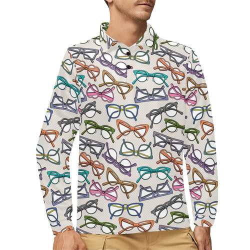 Sun Glasses Pattern Print Design 01 Men's Long Sleeve Polo Shirt
