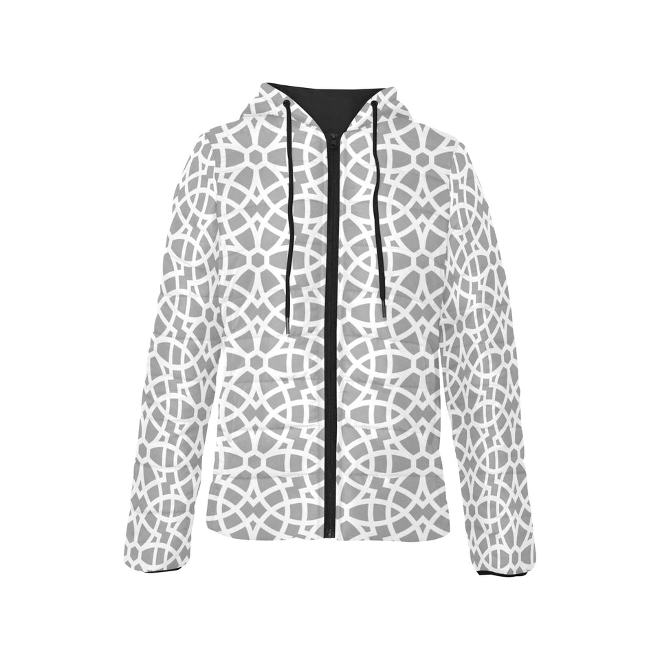 arabic gray pattern Women's Padded Hooded Jacket