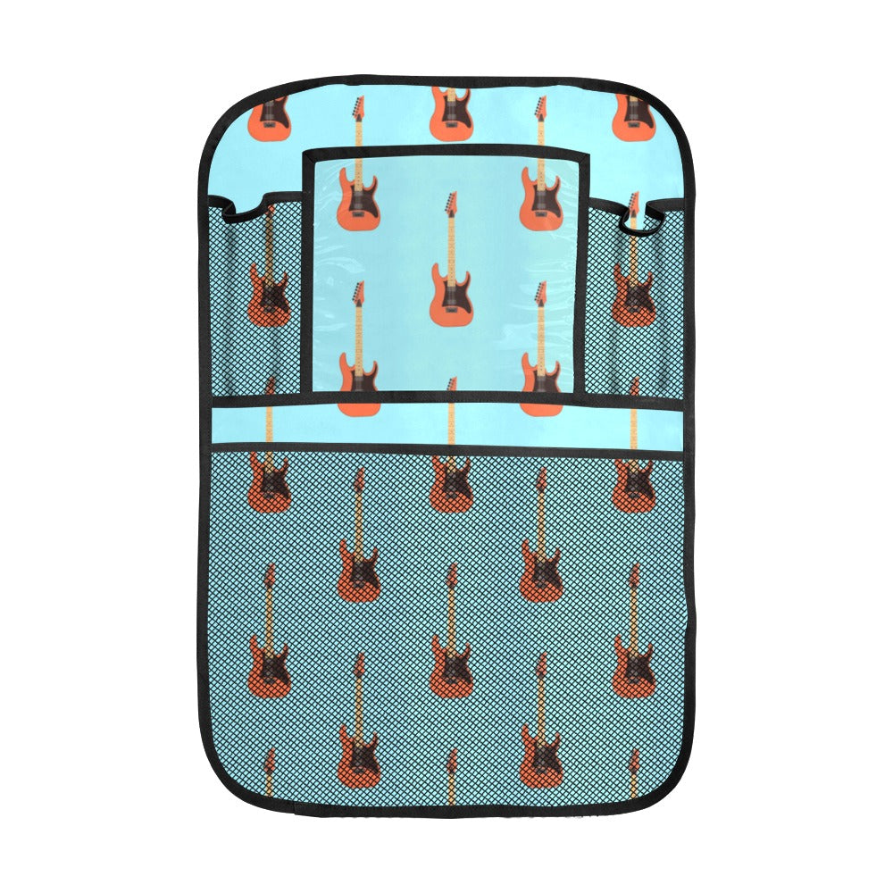 electric guitar pattern light blue background Car Seat Back Organizer