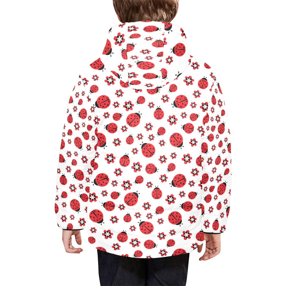 Ladybug Pattern Print Design 04 Kids' Boys' Girls' Padded Hooded Jacket