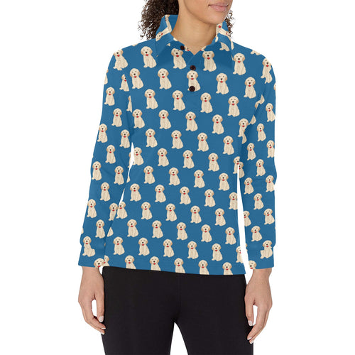 Golden Retriever Pattern Print Design 03 Women's Long Sleeve Polo Shirt