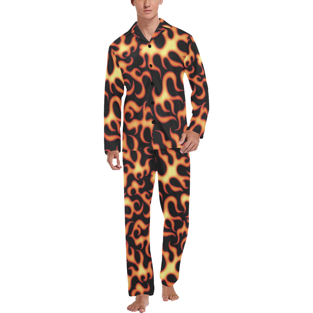 Fire flame dark pattern Men's Long Pajama Set