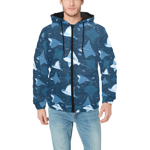 Stingray Pattern Print Design 04 Men's Padded Hooded Jacket