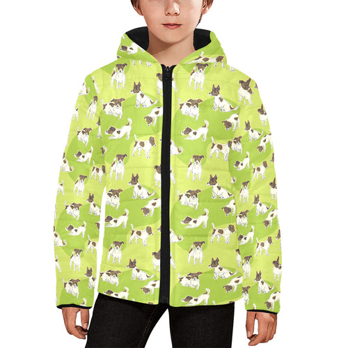 Jack Russel Pattern Print Design 01 Kids' Boys' Girls' Padded Hooded Jacket