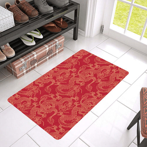 Gold dragons red background Doormat