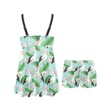 Pelican Pattern Print Design 01 Chest Sexy Pleated Two Piece Swim Dress