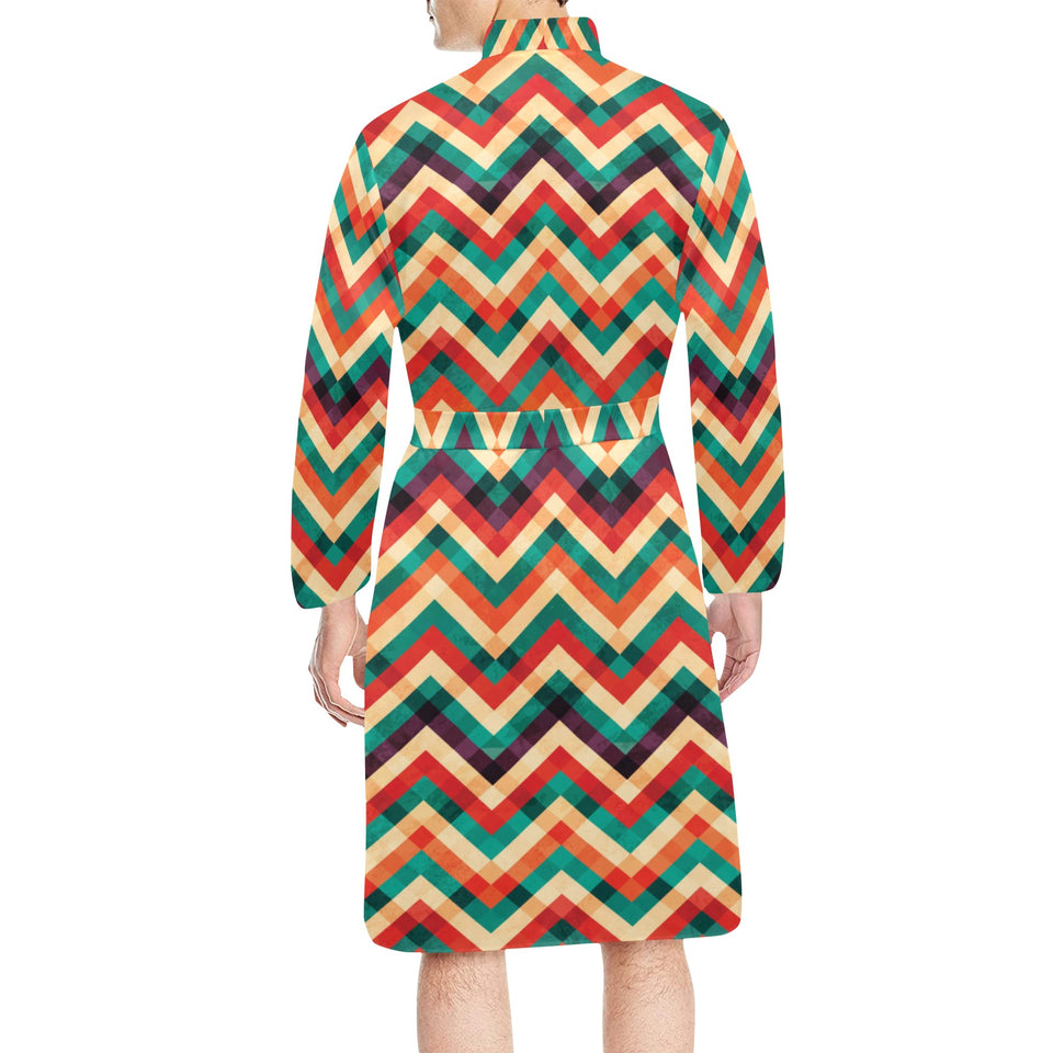 zigzag chevron colorful pattern Men's Long Sleeve Belted Night Robe