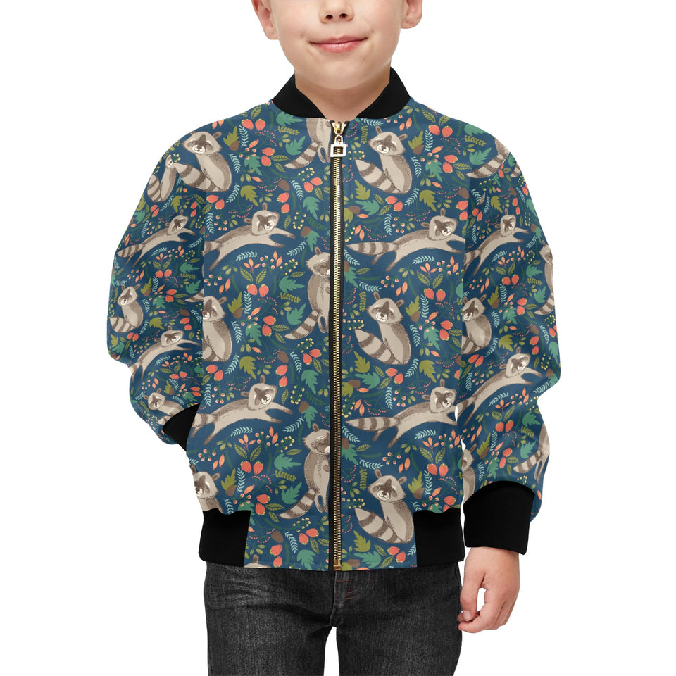 Raccoon tropical leaves pattern Kids' Boys' Girls' Bomber Jacket