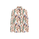 Peacock tropical flower pattern Women's Long Sleeve Polo Shirt