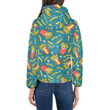 French fries red paper box pattern Women's Padded Hooded Jacket