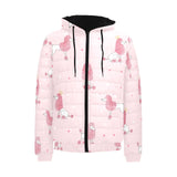Poodle dog pink color theme Men's Padded Hooded Jacket