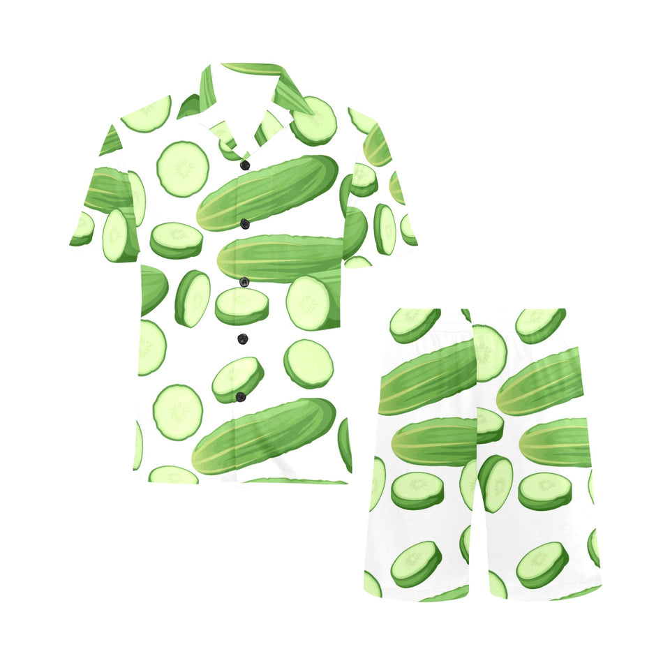cucumber whole slices pattern Men's V-Neck Short Pajama Set