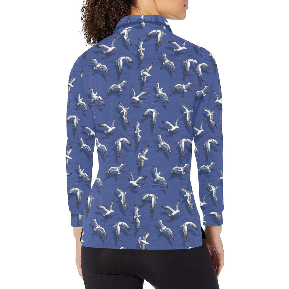 Seagull Pattern Print Design 03 Women's Long Sleeve Polo Shirt