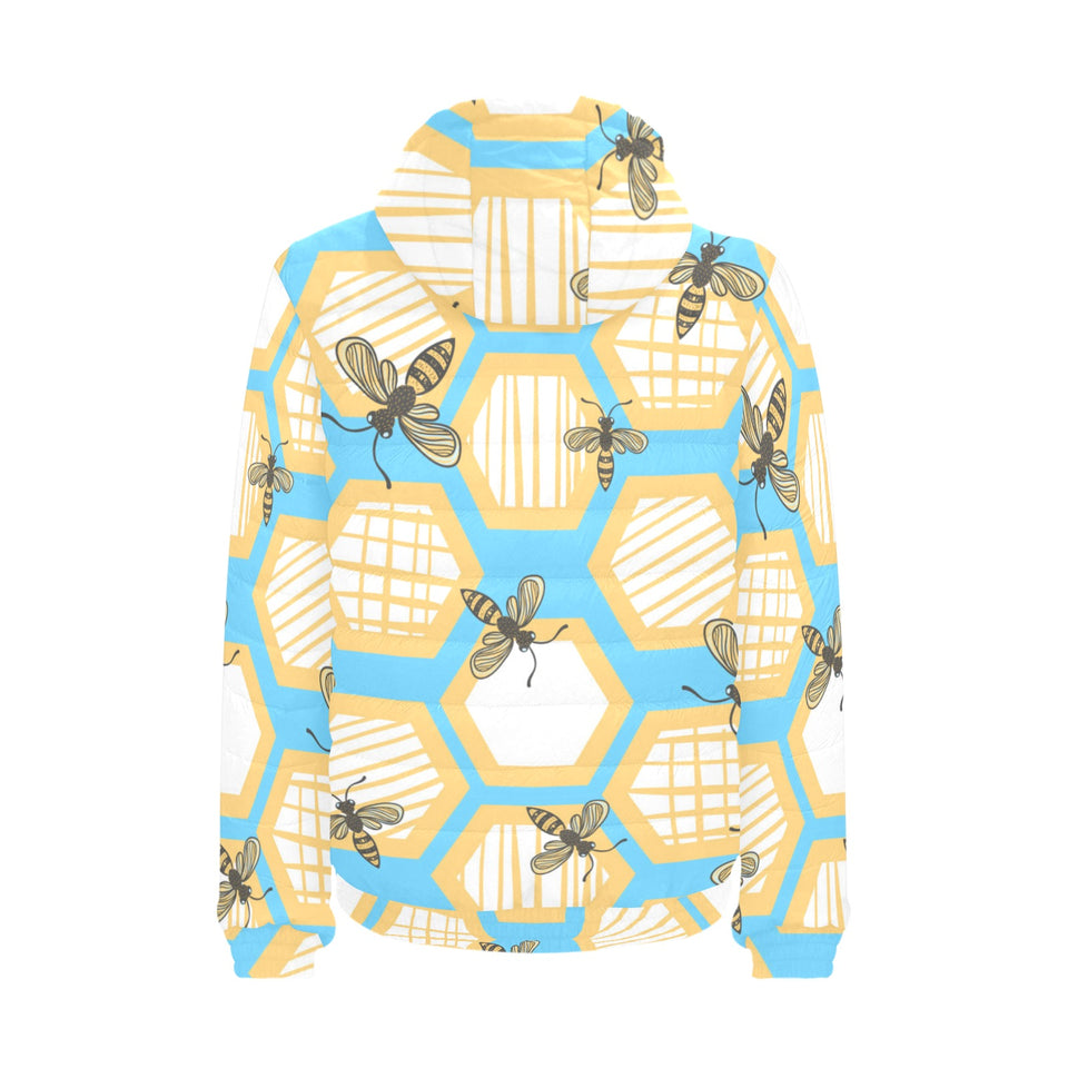 Bee honeycomb pattern Men's Padded Hooded Jacket