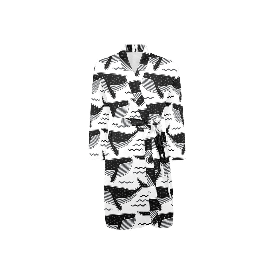 Black whale pattern Men's Long Sleeve Belted Night Robe
