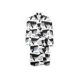 Black whale pattern Men's Long Sleeve Belted Night Robe