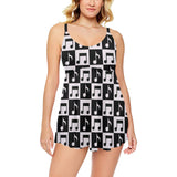 Music Notes Pattern Print Design 01 Chest Sexy Pleated Two Piece Swim Dress