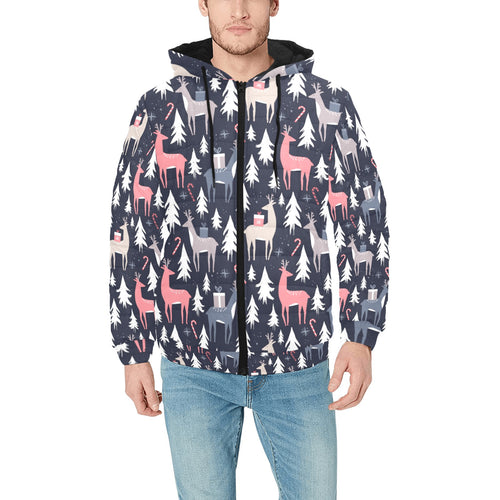 Deers Winter Christmas pattern Men's Padded Hooded Jacket