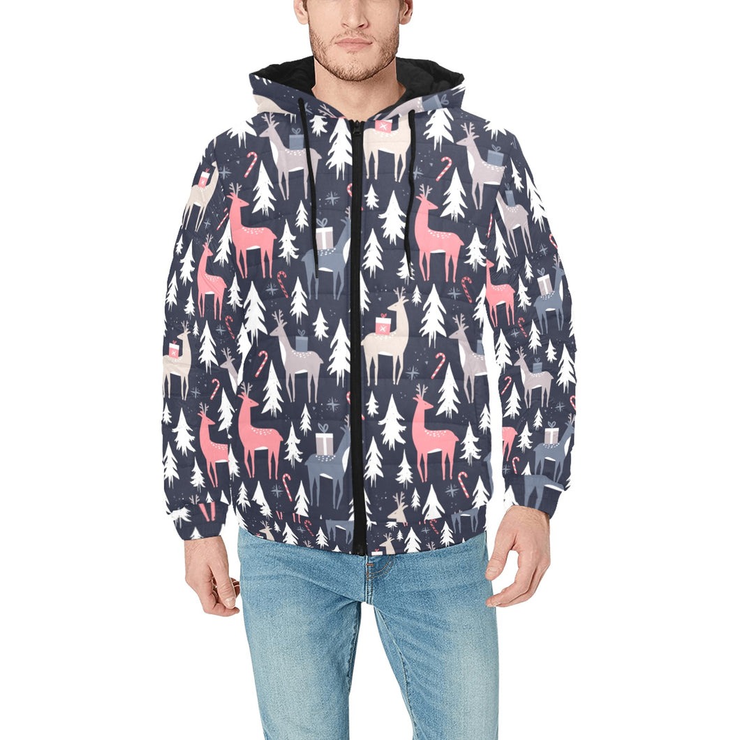 Deers Winter Christmas pattern Men's Padded Hooded Jacket