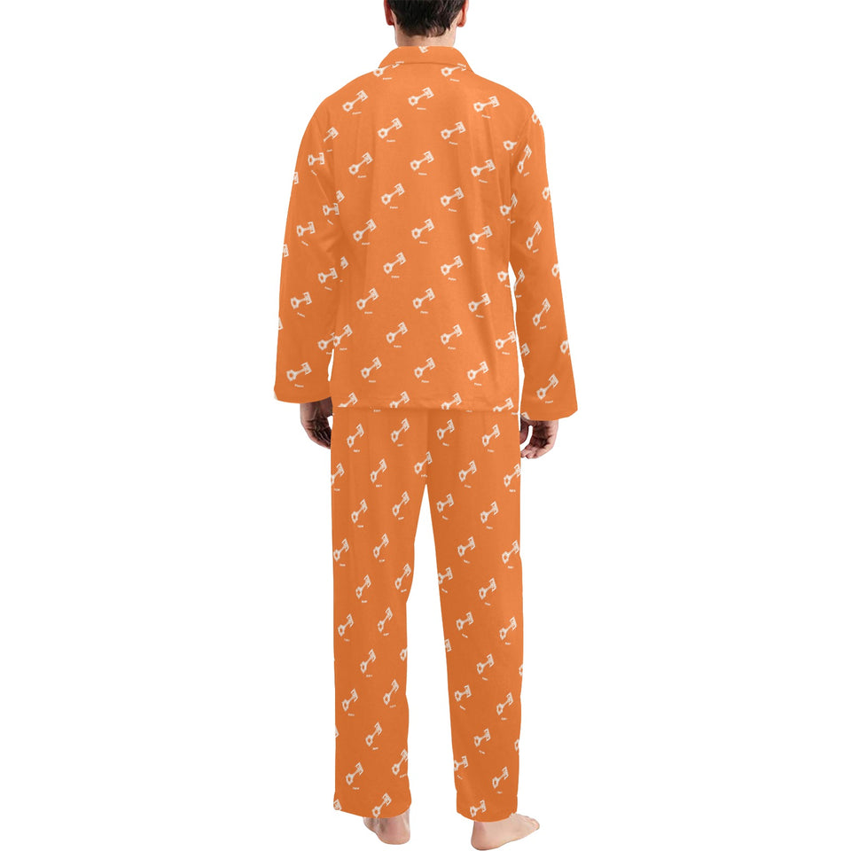 Engine Piston Orange Background Pattern Design 05 Men's Long Pajama Set