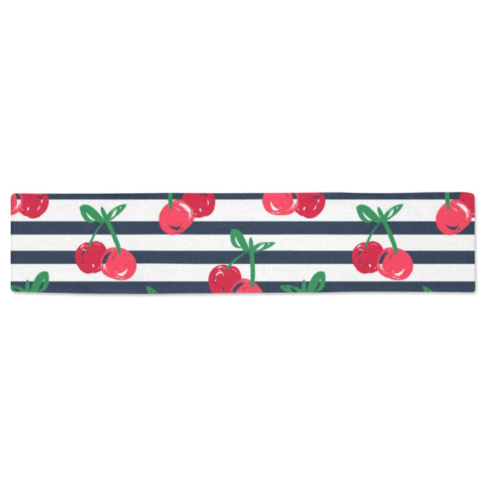 Hand drawn cherry pattern striped background Table Runner