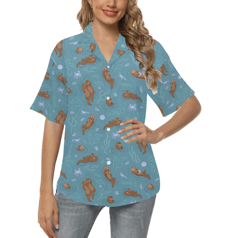 Sea otters pattern Women's All Over Print Hawaiian Shirt