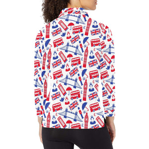 British Pattern Print Design 01 Women's Long Sleeve Polo Shirt