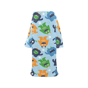 Alien Pattern Print Design 04 Blanket Robe with Sleeves