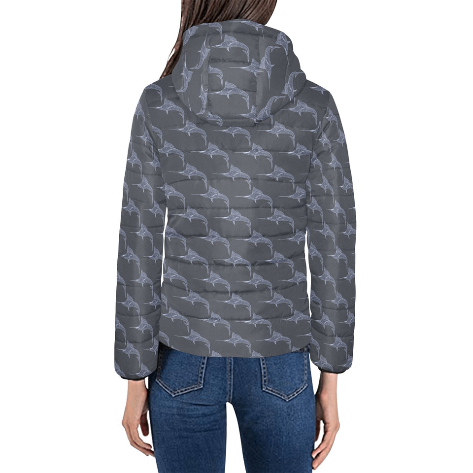 Swordfish Pattern Print Design 03 Women's Padded Hooded Jacket