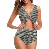 Coffee bean abstract modern pattern Chest Bowknot High Waisted Bikini Swimsuit