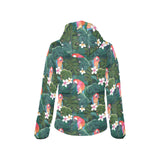 Parrot Palm tree leaves flower hibiscus pattern Women's Padded Hooded Jacket