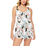 cute mermaid pattern Chest Sexy Pleated Two Piece Swim Dress