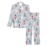 Snowman christmas tree snow gray background Men's Long Pajama Set