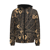 Gold peacock feather pattern Men's Padded Hooded Jacket