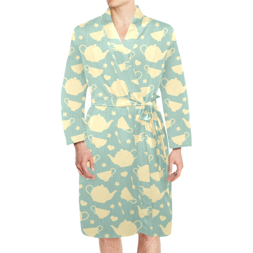 Tea pots Pattern Print Design 02 Men's Long Sleeve Belted Night Robe