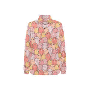 Pig Pattern Print Design 04 Women's Long Sleeve Polo Shirt