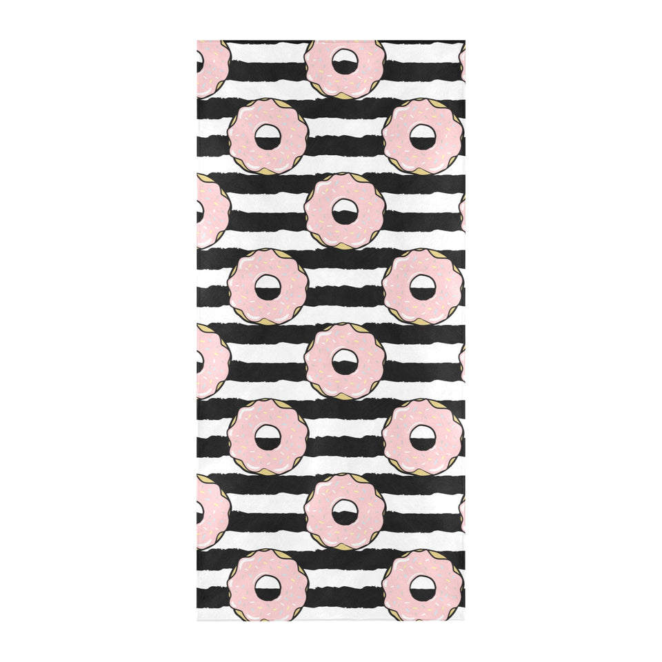 Donuts pink icing striped pattern Beach Towel